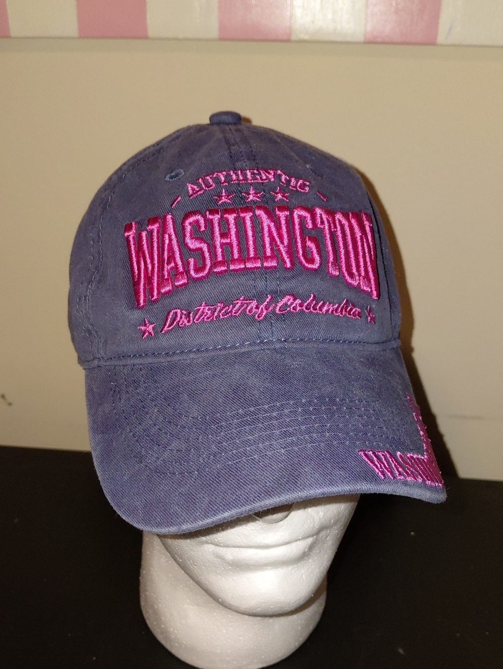 Washington Embroidered Baseball Cap - Blue with Pink Stitching